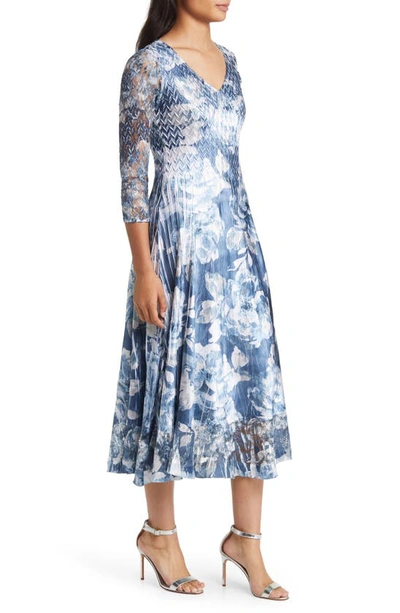 Shop Komarov Abstract Print Charmeuse & Lace Cocktail Midi Dress In Shadow Rose