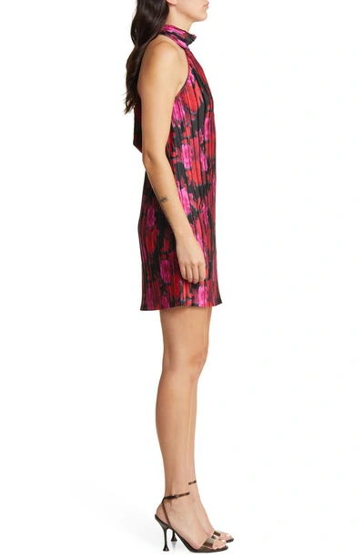 Shop Charles Henry Floral Pleated Halter Neck Minidress In Red Roses