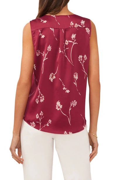 Halogen Floral Print Surplice Sleeveless Blouse In Earth Red