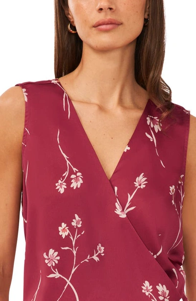 Halogen Floral Print Surplice Sleeveless Blouse In Earth Red