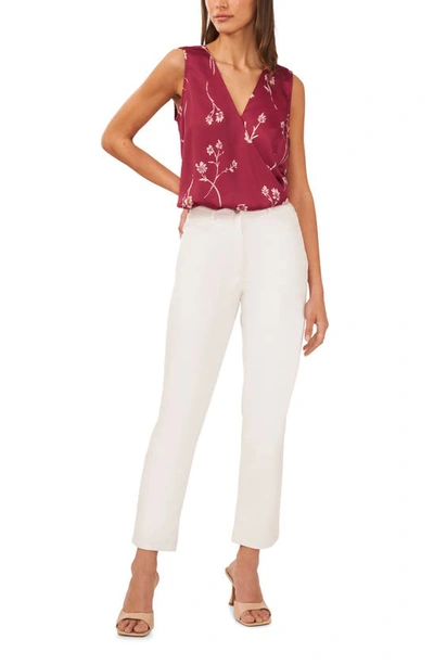 Halogen Floral Print Surplice Sleeveless Blouse In Earth Red