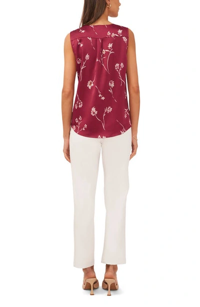 Halogen Floral Print Surplice Sleeveless Blouse In Earth Red