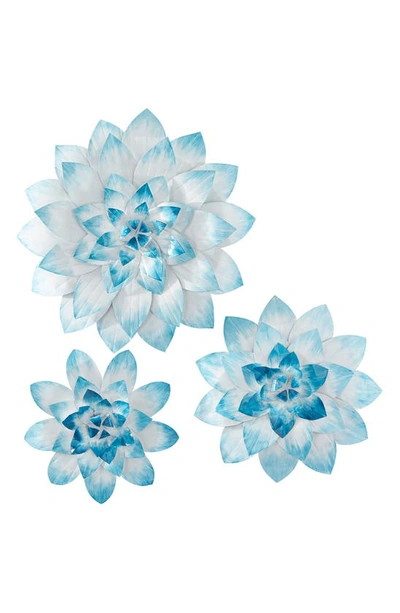 Shop Uma Blue Metal 3d 3-piece Flower Wall Art Set