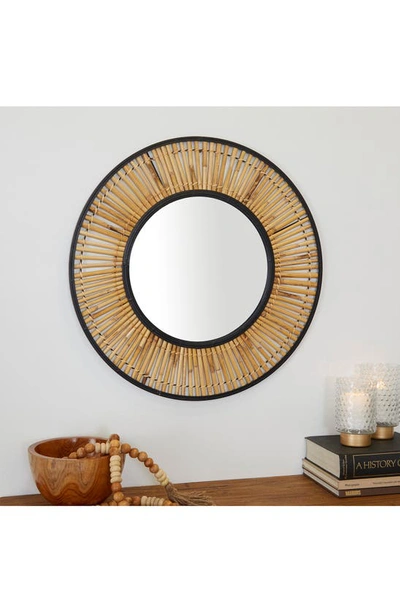Shop Uma Round Bamboo Wall Mirror In Beige/ Black