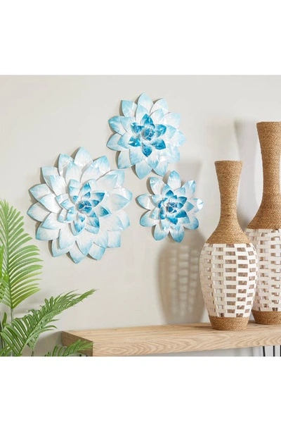 Shop Uma Blue Metal 3d 3-piece Flower Wall Art Set