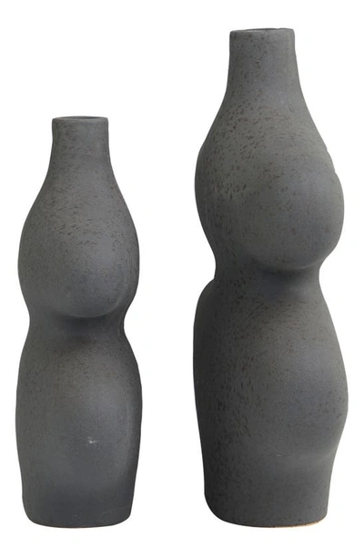 Shop Uma Set Of 2 Abstract Oblong Ceramic Vases In Black