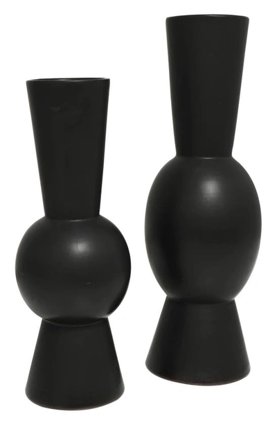 Shop Uma Set Of 2 Assorted Ceramic Vases In Black