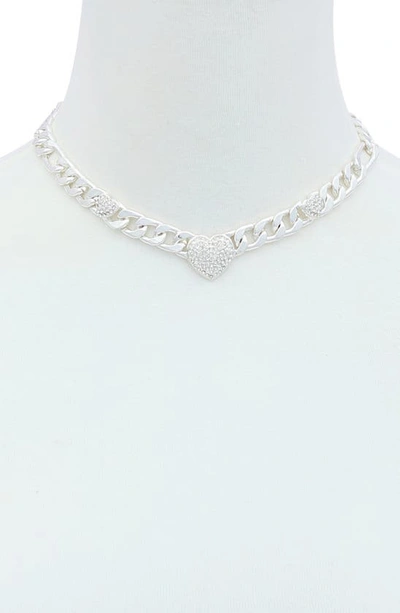Shop Guess Heart Station Collar Necklace In Silver Tone