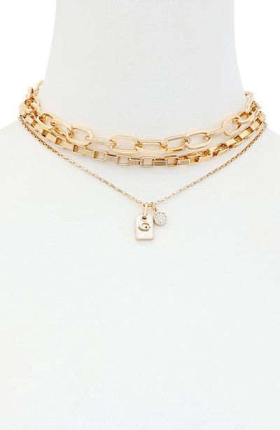 Guess Logo Dog Tag Layered Necklace In Gold Tone