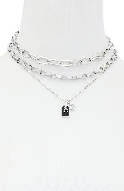 Guess Logo Dog Tag Layered Necklace In Silver Tone