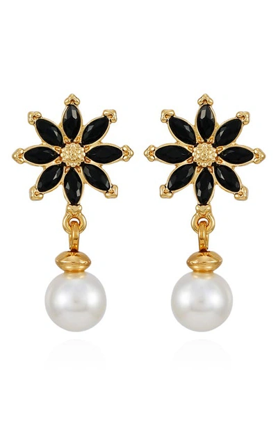 Shop T Tahari Imitation Pearl Drop Clip-on Earrings In Goldtone