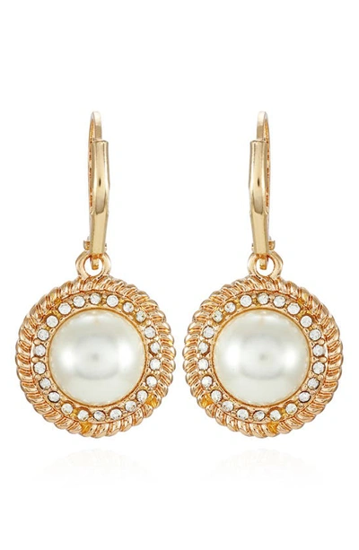 Shop T Tahari Pavé Crystal & Imitation Pearl Drop Earrings In Goldtone