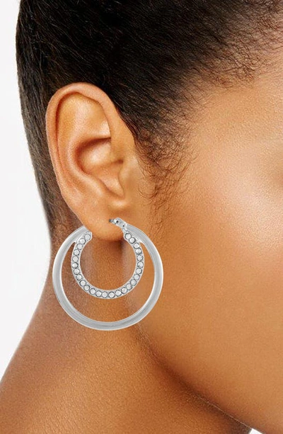 Shop T Tahari Crystal Double Hoop Earrings In Silvertone