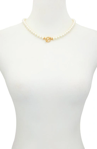 Shop T Tahari Imitation Pearl Toggle Necklace In Goldtone
