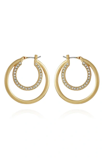 Shop T Tahari Crystal Double Hoop Earrings In Goldtone