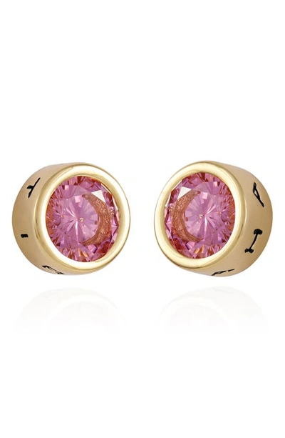 Shop T Tahari Bezel Crystal Stud Earrings In Goldtone