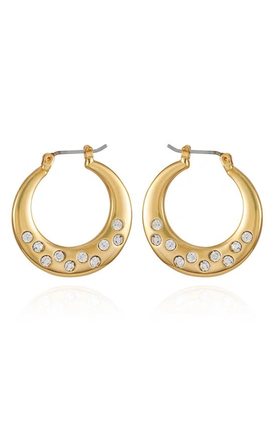 Shop T Tahari Crystal Embellished Hoop Earrings In Goldtone