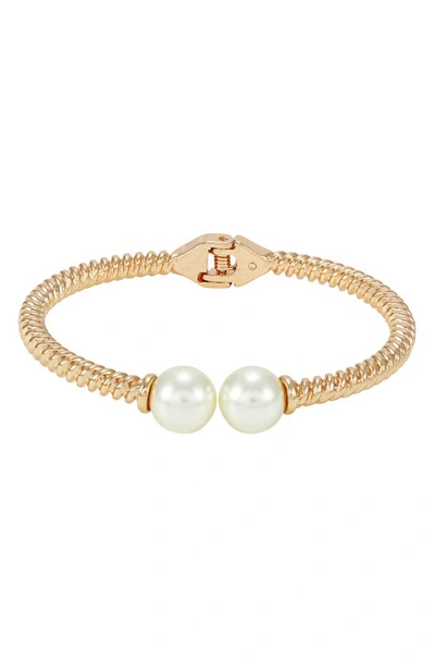 Shop T Tahari Imitation Pearl Cuff Bracelet In Goldtone