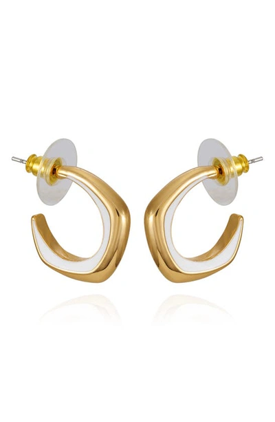 Shop T Tahari Stone Hoop Earrings In Goldtone