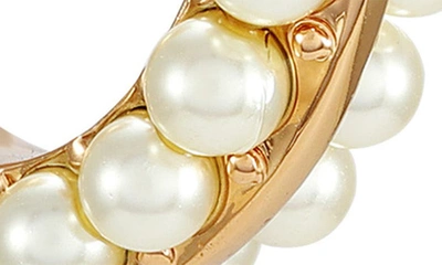 Shop T Tahari Imitation Pearl Hoop Earrings In Goldtone