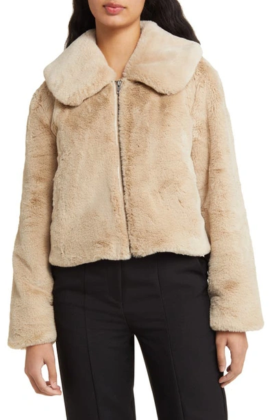 Open Edit Zip Front Faux Fur Jacket In Beige Hummus