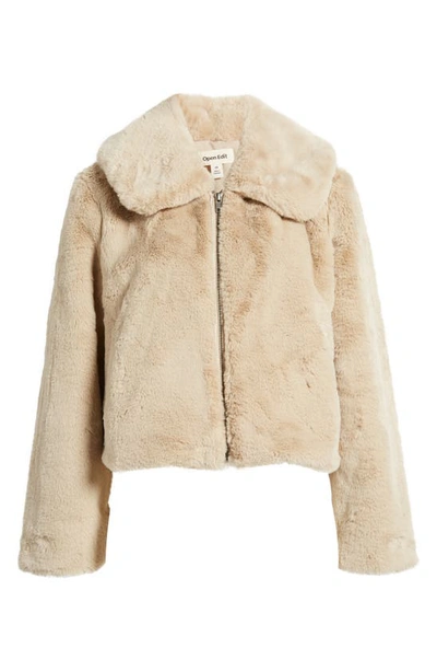 Open Edit Zip Front Faux Fur Jacket In Beige Hummus