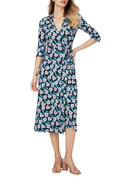 Shop Dvf Abigail Floral Silk Midi Wrap Dress In Fortune Vine Ivory