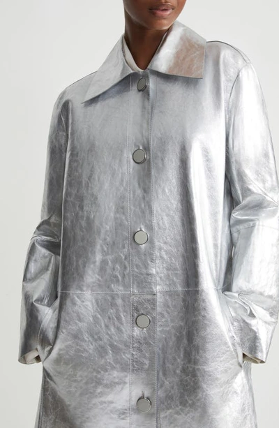 Shop Lafayette 148 Metallic Leather Coat In Silver
