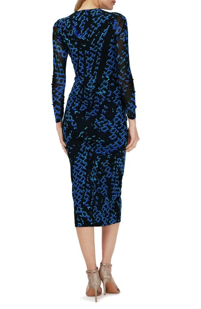 Shop Diane Von Furstenberg Hades Print Long Sleeve Midi Sheath Dress In Folded Chain Blue