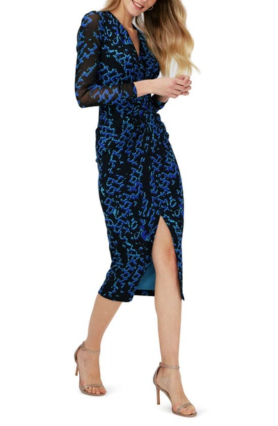 Shop Diane Von Furstenberg Hades Print Long Sleeve Midi Sheath Dress In Folded Chain Blue