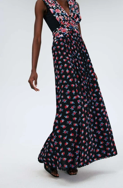 Shop Diane Von Furstenberg Marika Mixed Florals Mesh Dress In Ft/ Fortune R Dot/ Black