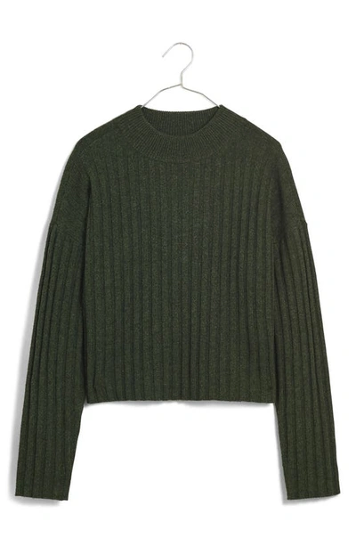 Shop Madewell Levi Rib Mock Neck Wool Blend Crop Pullover Sweater In Heather Dark Forest