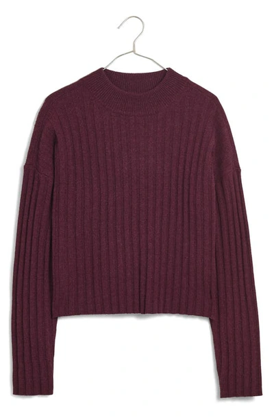 Shop Madewell Levi Rib Mock Neck Wool Blend Crop Pullover Sweater In Heather Plum