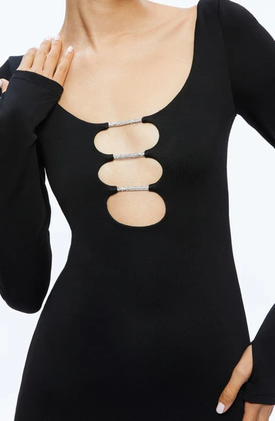 Shop Alice And Olivia Kalena Beaded Cutout Detail Long Sleeve Maxi Dress In Black