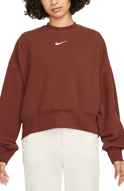 Shop Nike Oversize Fleece Crop Crewneck Sweatshirt In Rgdorg/ Rgdorg