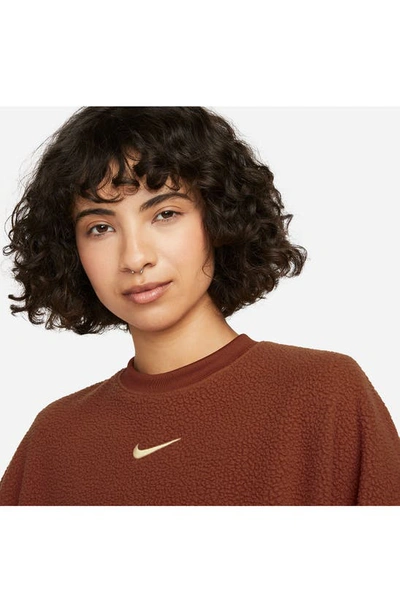 Shop Nike Oversize Fleece Crop Crewneck Sweatshirt In Rgdorg/ Rgdorg