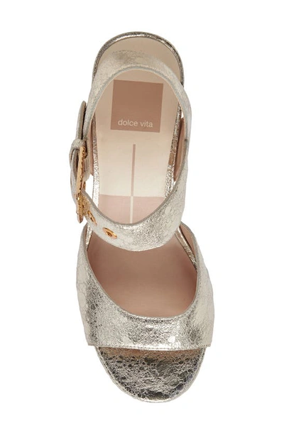 Dolce Vita Bobby Imitation Pearl Ankle Strap Platform Sandal In Platinum Leather