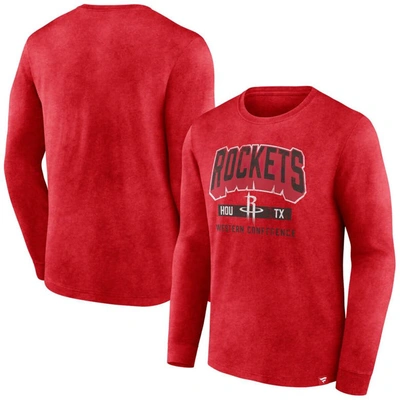 Shop Fanatics Branded Heather Red Houston Rockets Front Court Press Snow Wash Long Sleeve T-shirt