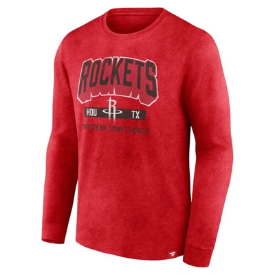 Shop Fanatics Branded Heather Red Houston Rockets Front Court Press Snow Wash Long Sleeve T-shirt