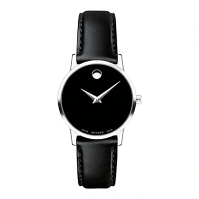 Shop Movado Women's 0607317 Black Leather Black Dial Museum Watch In Silver