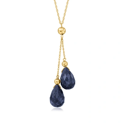 Shop Ross-simons Sapphire Double-drop Necklace In 14kt Yellow Gold In Multi
