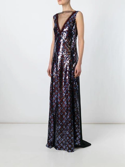 plaid sequined sleeveless gown