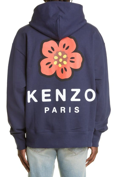 Shop Kenzo Boke Flower Graphic Hoodie In Midnight Blue