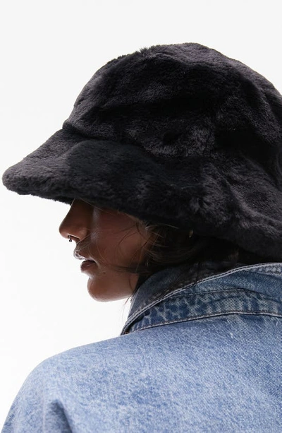 Shop Topshop Faux Fur Bucket Hat In Black
