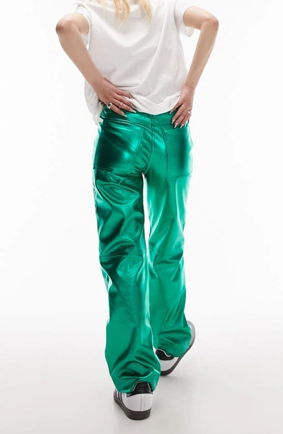 Shop Topshop Metallic Straight Leg Pants In Mid Green