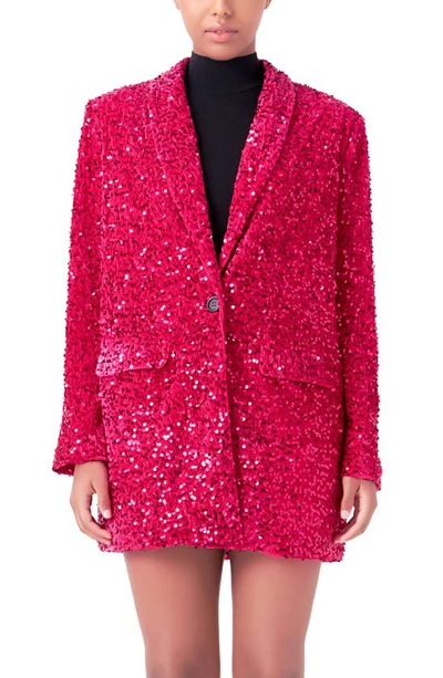 Shop Endless Rose Sequins Velvet Blazer In Fuchsia