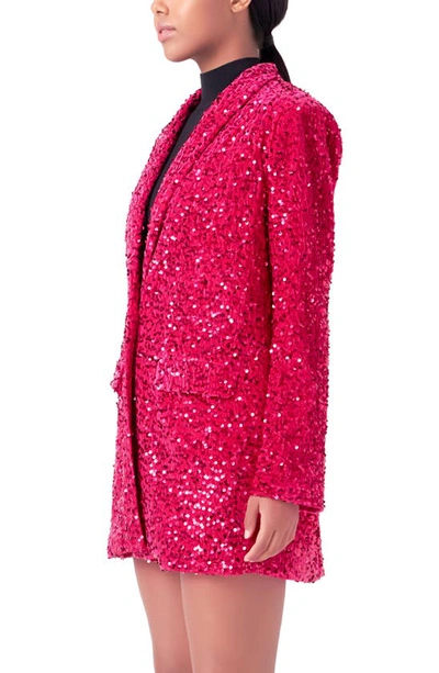 Shop Endless Rose Sequins Velvet Blazer In Fuchsia