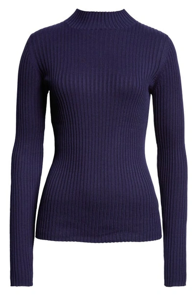 Shop Atm Anthony Thomas Melillo Mock Neck Silk & Cotton Sweater In Navy
