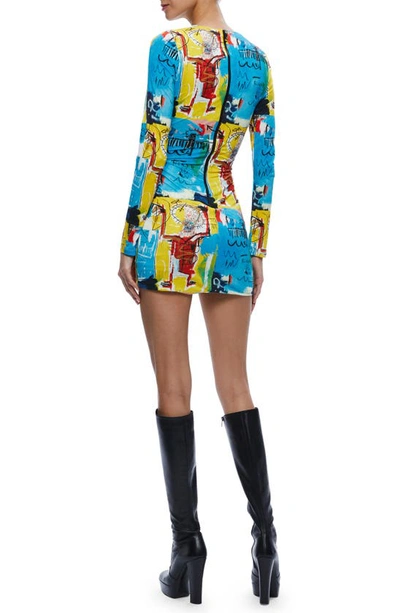 Shop Alice And Olivia Delora Mixed Print Long Sleeve Body-con Minidress In Untitled