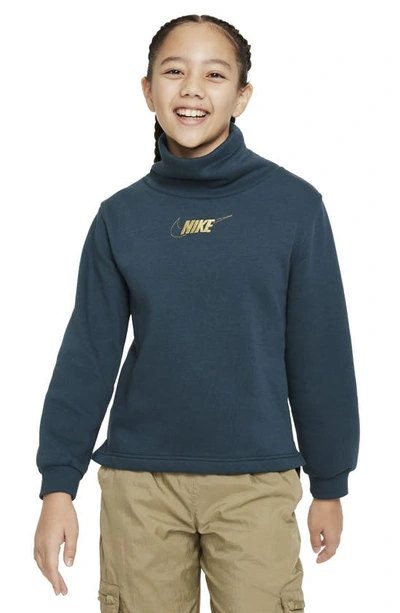 Shop Nike Kids' Sportswear Club Fleece Sweatshirt In Deep Jungle/ Metallic Gold